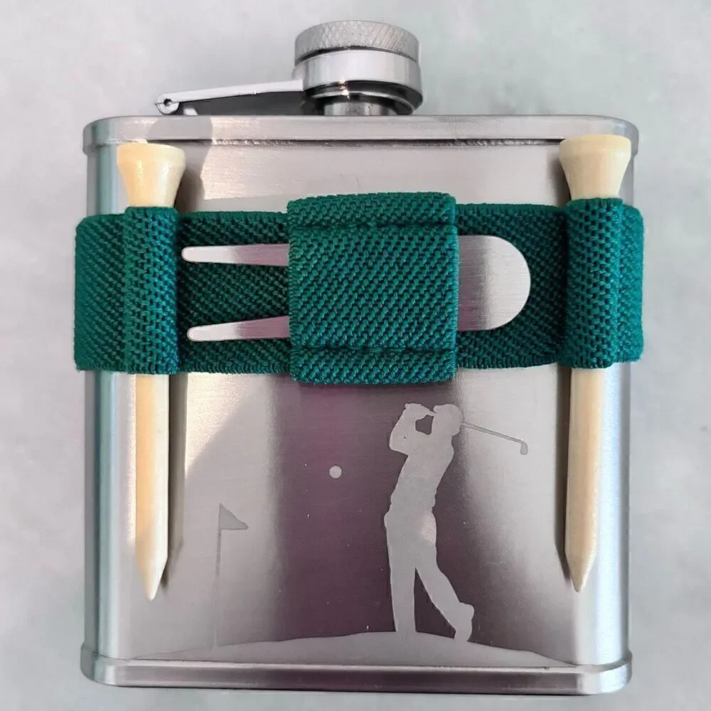 NWT Kikkerland Stainless Steel Golf Flask With Divot Tool Silver 6oz